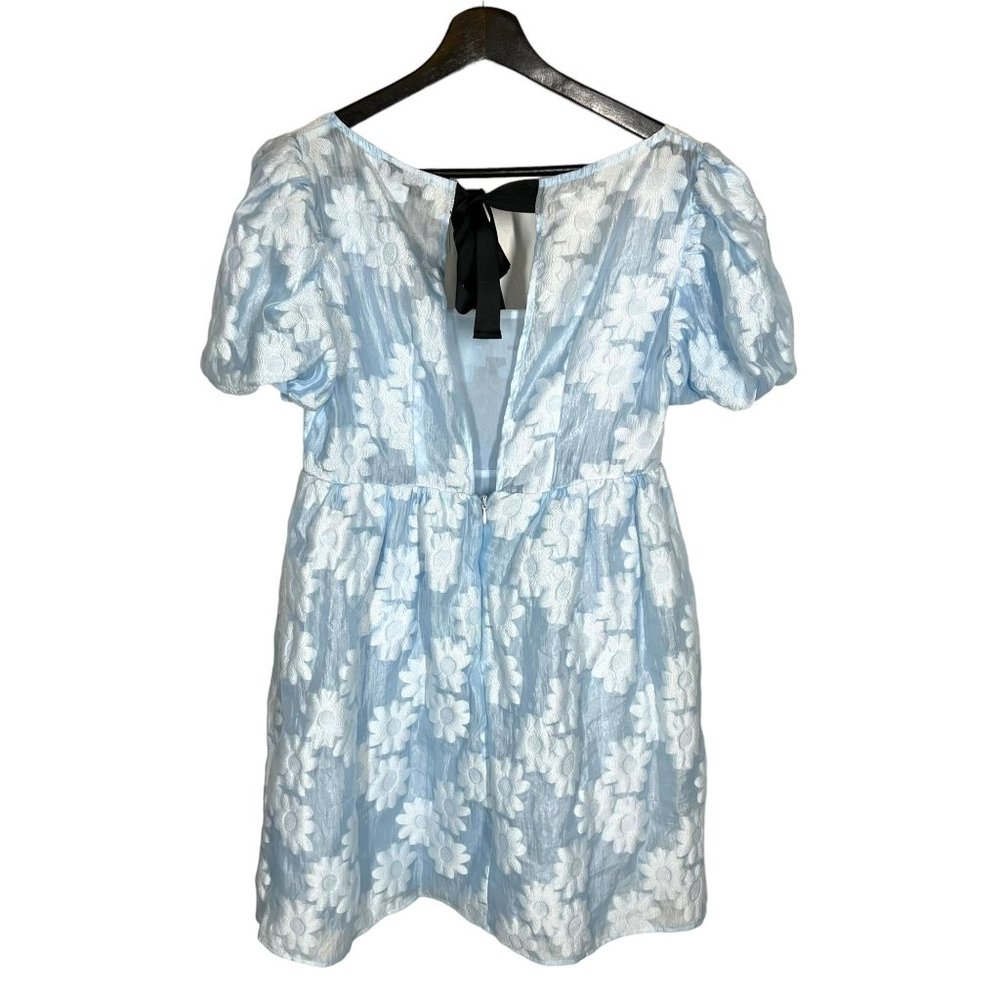 NWT Topshop Blue White Floral Sheer Babydoll Short Sleeve Dress 6 - Picture 3 of 9